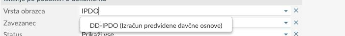 Spustni seznam z zadetkom DD-IPDO, izračun predvidene davčne osnove